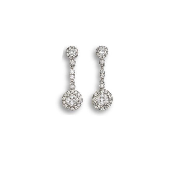 Diamond cluster drop earrings.