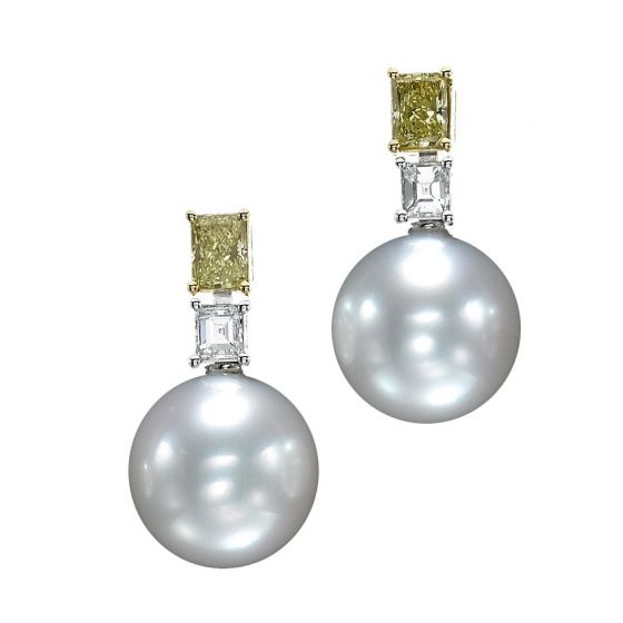 A Pair of South Sea Pearl & Diamond Earrings - 00022509 | Heming Diamond Jewellers | London