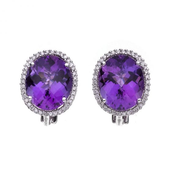 Amethyst and Diamond Cluster Earrings - 00019588 | Heming Diamond Jewellers | London