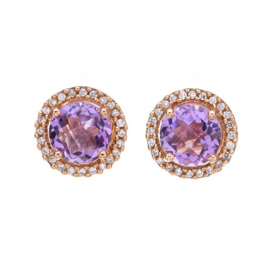 Amethyst and Diamond Cluster Earrings - 00022150 | Heming Diamond Jewellers | London