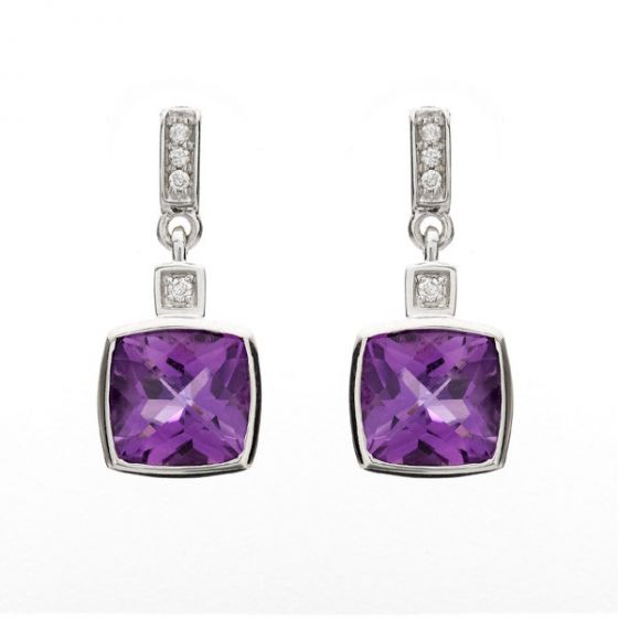 Amethyst and Diamond Drop Earrings - 00020828 | Heming Diamond Jewellers | London