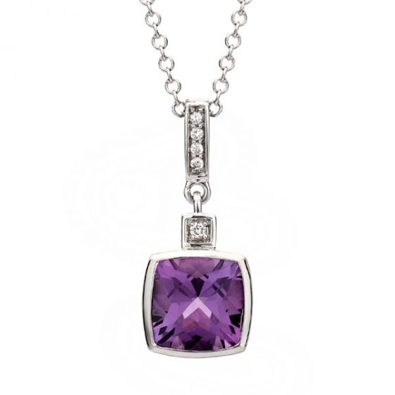 Amethyst and Diamond Pendant - 00020848 | Heming Diamond Jewellers | London