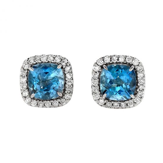 Aquamarine and Diamond Cluster Earrings - 00020554 | Heming Diamond Jewellers | London