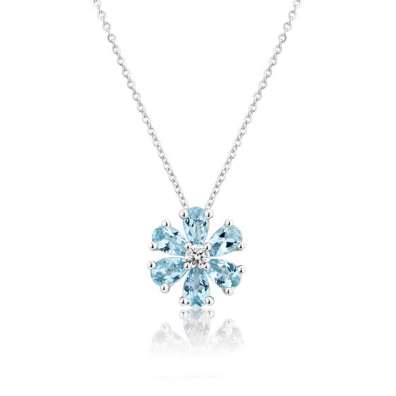 Aquamarine Flower Pendant - 00025043 | Heming Diamond Jewellers | London