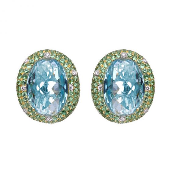 Blue Topaz and Tsavorite Earrings - 00019577 | Heming Diamond Jewellers | London