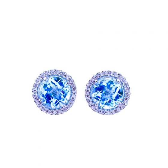 Blue Topaz & Diamond Earrings - 00021606 | Heming Diamond Jewellers | London