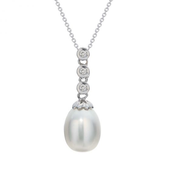 Cultural Pearl and Diamond Pendant - 00020294 | Heming Diamond Jewellers | London