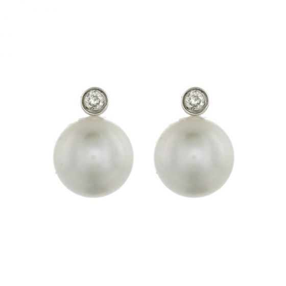 Cultured Pearl and Dia Stud Earrings - 00019972 | Heming Diamond Jewellers | London