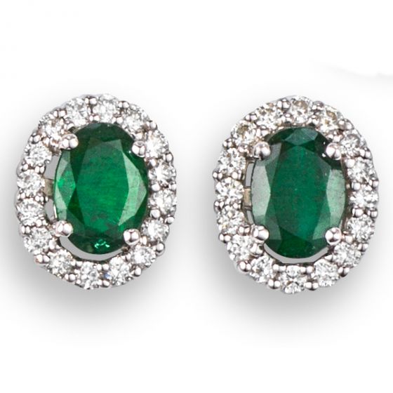 Emerald and Diamond Cluster Earrings - 00024461 | Heming Diamond Jewellers | London