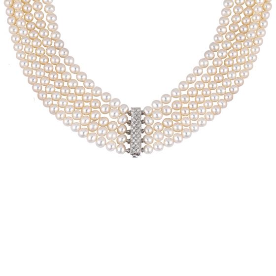 Five Row Pearl Necklace - 00022637 | Heming Diamond Jewellers | London