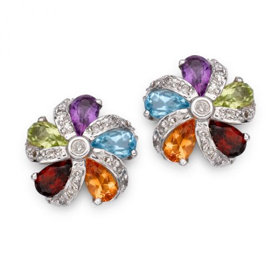 Multi-Gemstone Cluster Earrings - 00021447 | Heming Diamond Jewellers | London