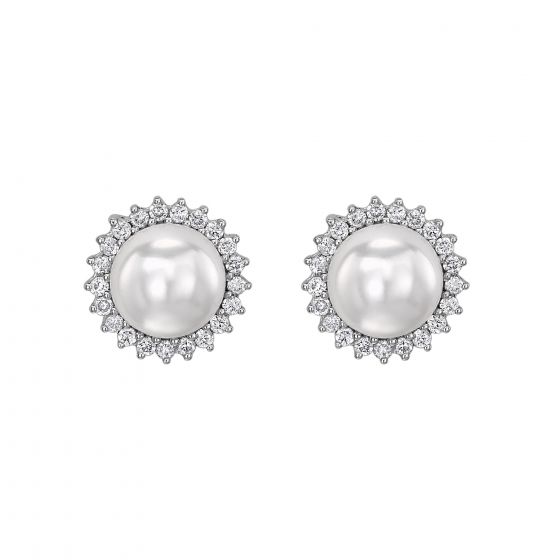 Pearl & Diamond Cluster Earrings - 00024150 | Heming Diamond Jewellers | London