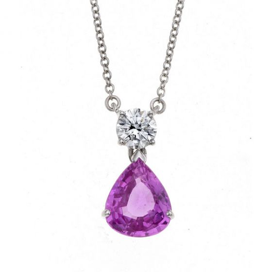 Pink Sapphire and Diamond Pendant - 00019222 | Heming Diamond Jewellers | London