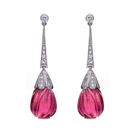 Pink Tourmaline and Diamond Drop Earrings - 02019192 | Heming Diamond Jewellers | London