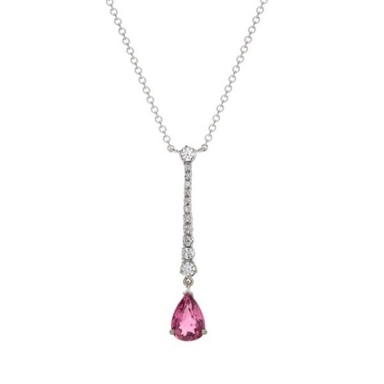 Pink Tourmaline and Diamond Drop Necklace - 02021403 | Heming Diamond Jewellers | London