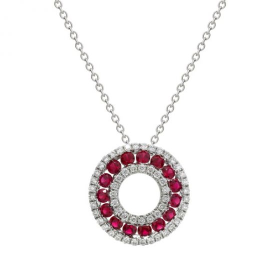 Ruby and Diamond Circle Pendant - 00021061 | Heming Diamond Jewellers | London