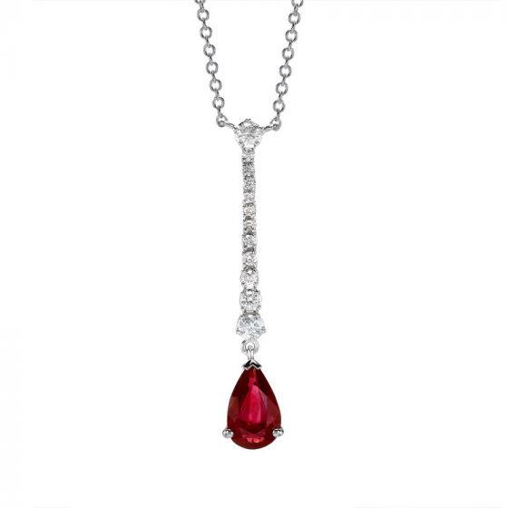 Ruby and Diamond Drop Pendant - 02022302 | Heming Diamond Jewellers | London