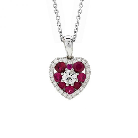 Ruby and Diamond Heart Pendant - 00021313 | Heming Diamond Jewellers | London