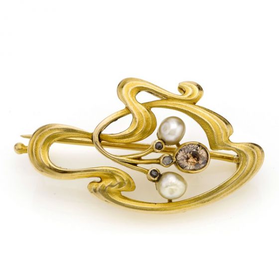 Russian Art Nouveau Diamond and Pearl Brooch - 00019305 | Heming Diamond Jewellers | London