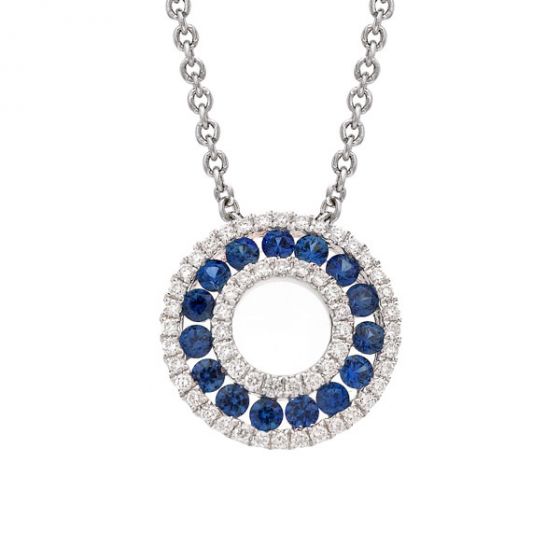 Sapphire and Diamond Circle Pendant - 00019708 | Heming Diamond Jewellers | London