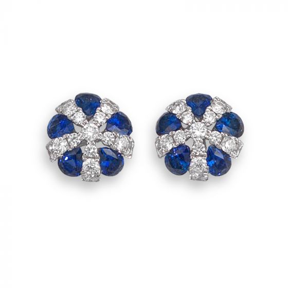 Sapphire and Diamond Cluster Earrings - 00021065 | Heming Diamond Jewellers | London