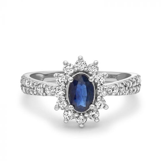 Sapphire and Diamond Cluster Ring - 00024561 | Heming Diamond Jewellers | London