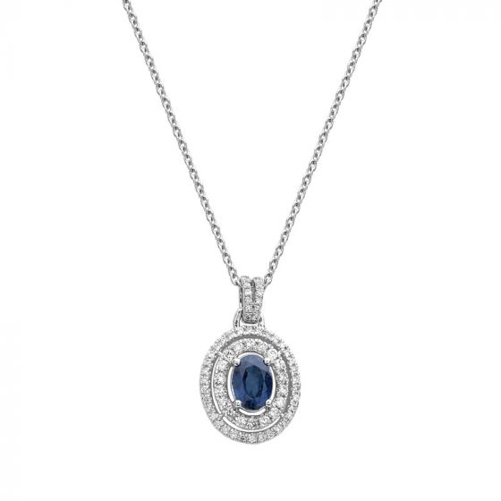 Sapphire & Diamond cluster pendant - 00023018 | Heming Diamond Jewellers | London