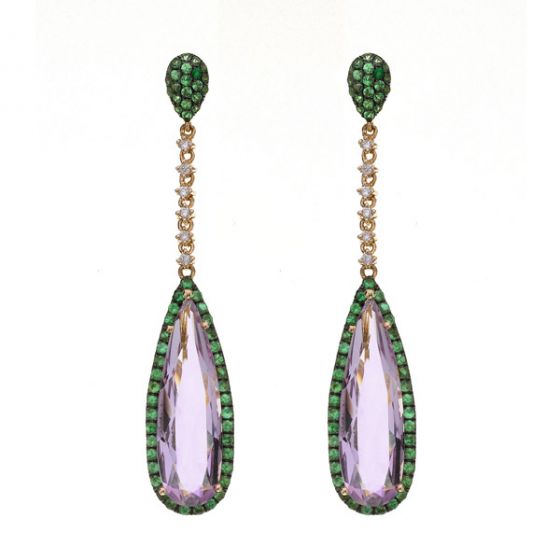 Suffragette Amethyst & Tsavorite Earrings - 00019569 | Heming Diamond Jewellers | London