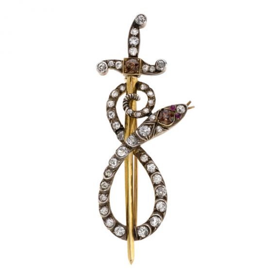 Victorian Diamond Snake and Sword Brooch - 00019323 | Heming Diamond Jewellers | London