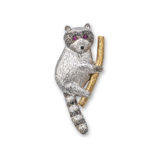 Black and White Diamond Raccoon Brooch