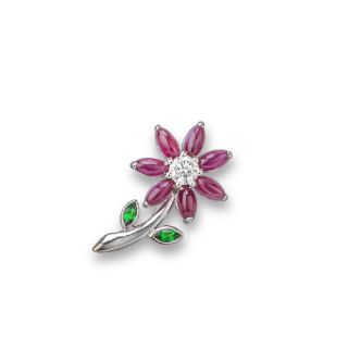 Tourmaline and Diamond Flower Brooch