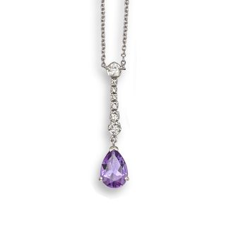 Amethyst and Diamond Drop Necklace