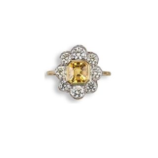 Yellow Sapphire and Diamond Cluster Ring - 02022613 | Heming Diamond Jewellers | London