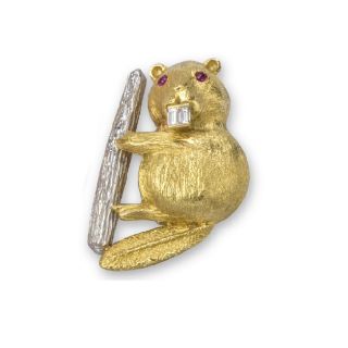 Diamond Beaver Brooch