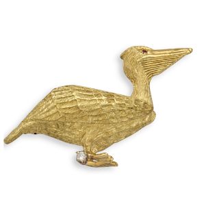 Vintage Diamond Pelican Brooch