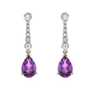 Amethyst and Diamond Drop Earrings - 02022295 | Heming Diamond Jewellers | London