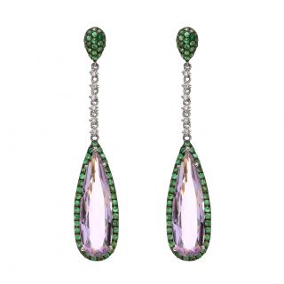 Amethyst & Tsavorite Earrings - 00022560 | Heming Diamond Jewellers | London