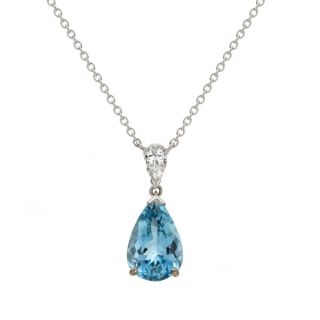 Aqua and Diamond Drop Pendant - 02020270 | Heming Diamond Jewellers | London