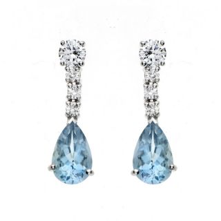 Aquamarine and Diamond Drop Earrings - 02018734 | Heming Diamond Jewellers | London