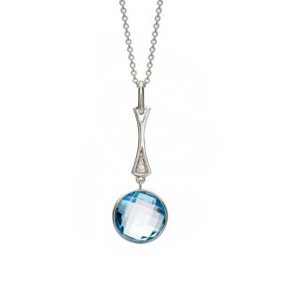 Blue Topaz and Diamond Drop Pendant - 00020837 | Heming Diamond Jewellers | London