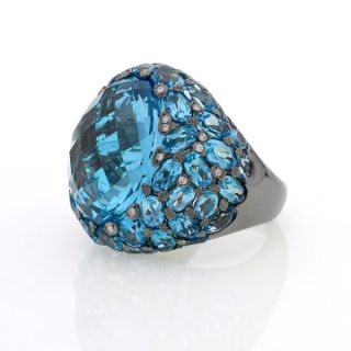 Blue Topaz & Diamond Cluster Ring - 00020423 | Heming Diamond Jewellers | London