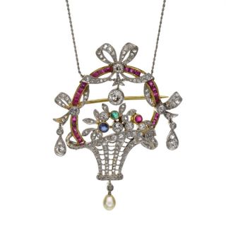 Edwardian Multigem Giardinetto Pendant - 00019300 | Heming Diamond Jewellers | London