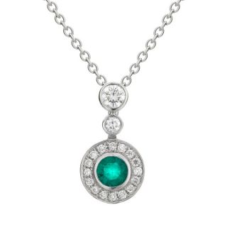 Emerald and Diamond Cluster Pendant - 00021054 | Heming Diamond Jewellers | London