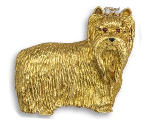 Gold Yorkshire terrier brooch - 02023605 | Heming Diamond Jewellers | London