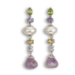 Multi gem and pearl drop earrings - 02023852 | Heming Diamond Jewellers | London