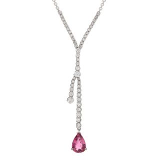 Pink Tourmaline and Diamond Drop Pendant - 02020264 | Heming Diamond Jewellers | London