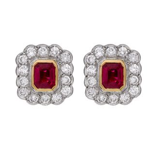 Ruby and Diamond Cluster Earrings - 00019737 | Heming Diamond Jewellers | London