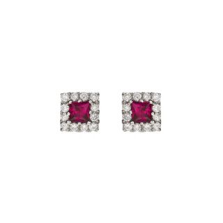 Ruby and diamond cluster stud earrings - 00021202 | Heming Diamond Jewellers | London