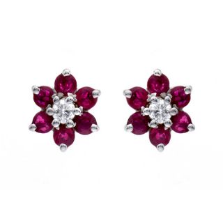 Ruby Cluster Earrings - 00018757 | Heming Diamond Jewellers | London