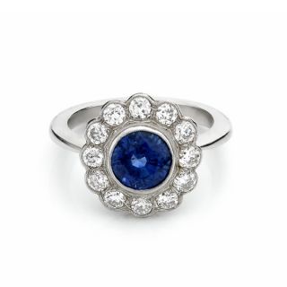 Sapphire and Diamond Cluster Ring - 00007603 | Heming Diamond Jewellers | London